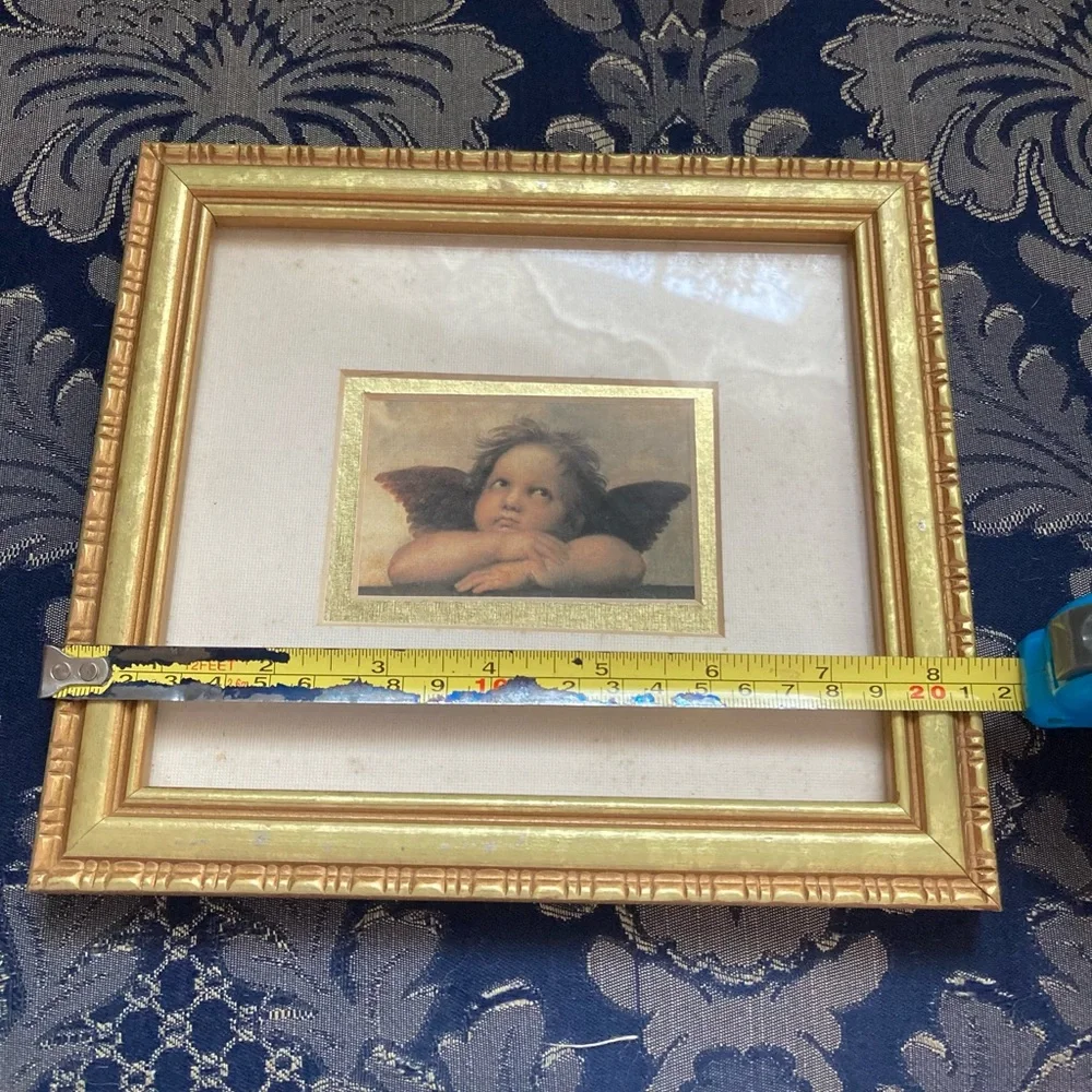 👼Vintage Cherub Sistine Madonna by Raphael Print in Gold Frame